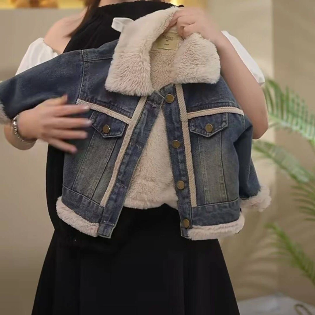 儿童秋冬牛仔加绒加厚保暖洋气百搭短款外套