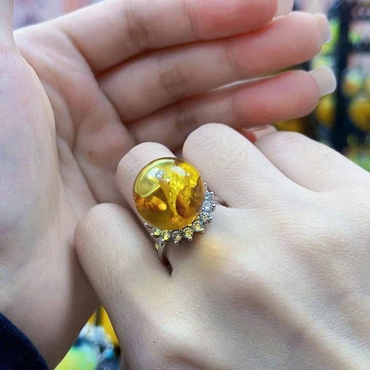 蜜蜡银S925镶嵌裸石戒指