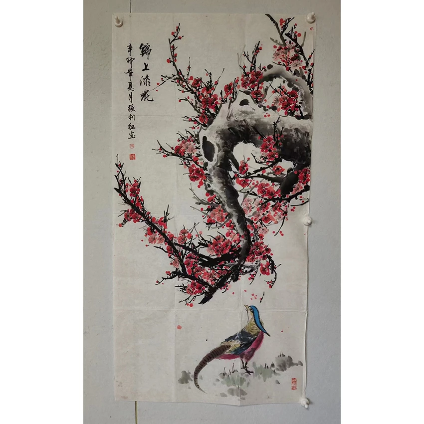 2936 纯手绘老字画《梅花》中堂  尺寸 137×68