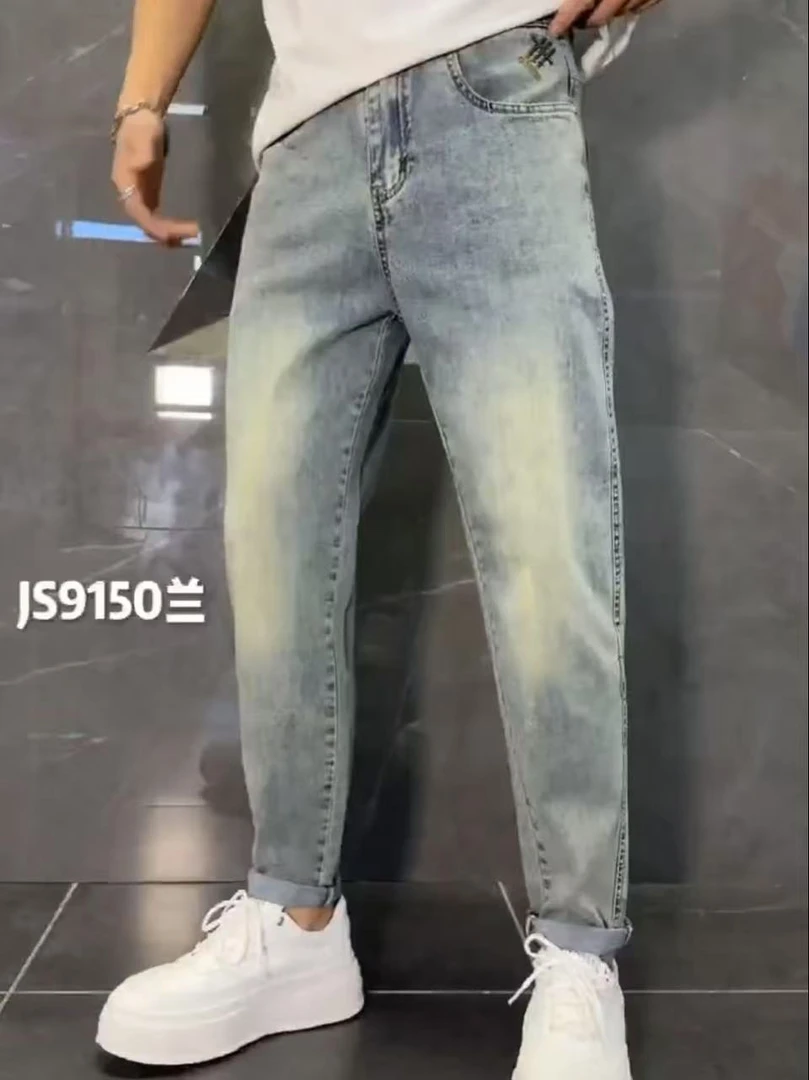 复古九分裤夏季浅蓝宽松男牛仔裤男装牛仔裤蓝色百搭潮流休闲