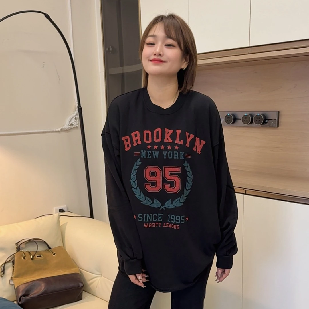 魏佳推荐-印花秋季95字母长袖百搭显瘦慵懒卫衣68202