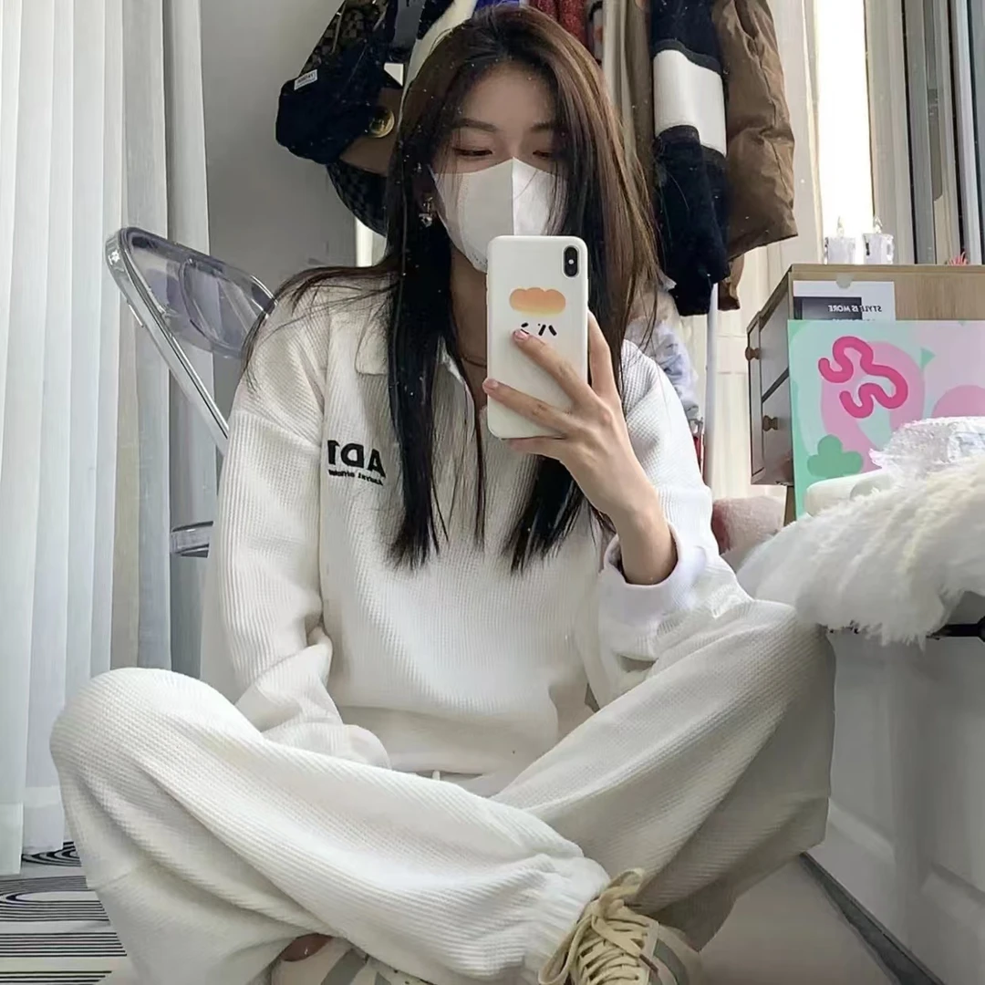Q25 91209 美式运动卫衣套装潮牌学院风外套上衣休闲运动套装女