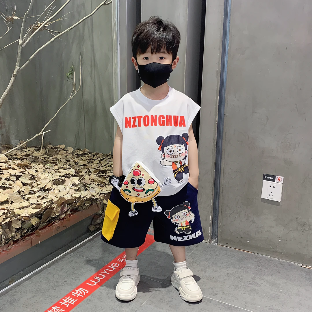 哪吒儿童服装2025新款男童夏装套装痞帅炸街宝宝夏季男孩无袖衣服