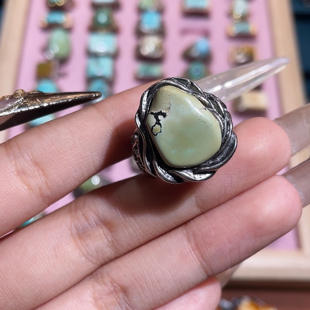 九***鹿绿松石银S925镶嵌戒指