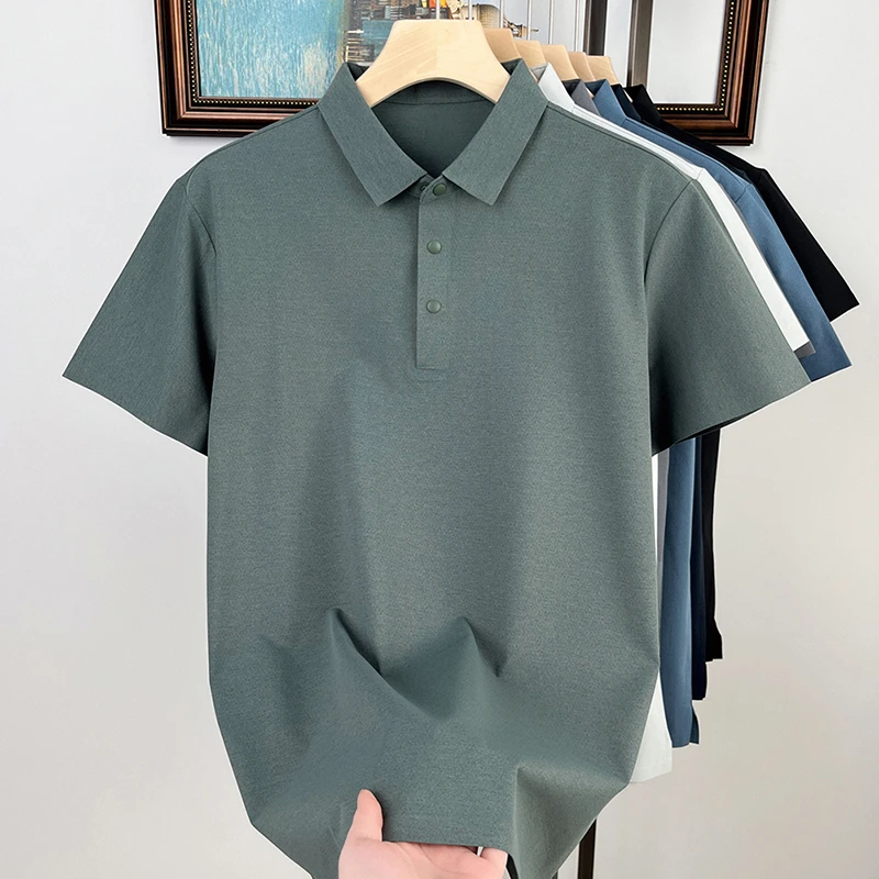 中年无痕polo衫男短袖夏季新款商务休闲翻领弹力大码T恤上衣薄款