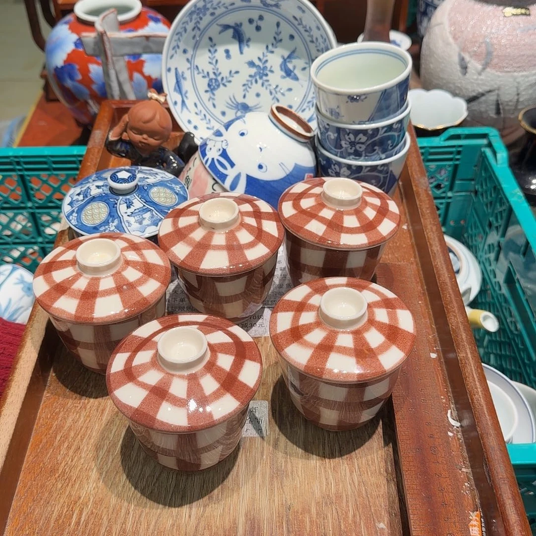 瓷片五个盖杯四十包邮 非全新