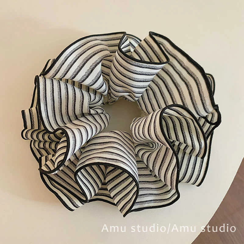 韩系黑白条纹双层大号大肠发圈女气质扎头发丸子头发绳低马尾头绳