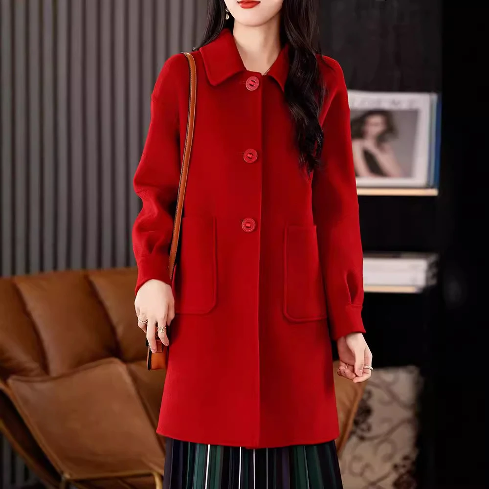 热销款减龄高级感双面呢子羊毛大衣女秋冬新款百搭中长款纯羊毛呢