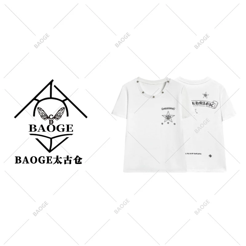 【BAOGE太古仓】66928#轻奢时尚重工印花T恤2025春夏潮流个性上衣