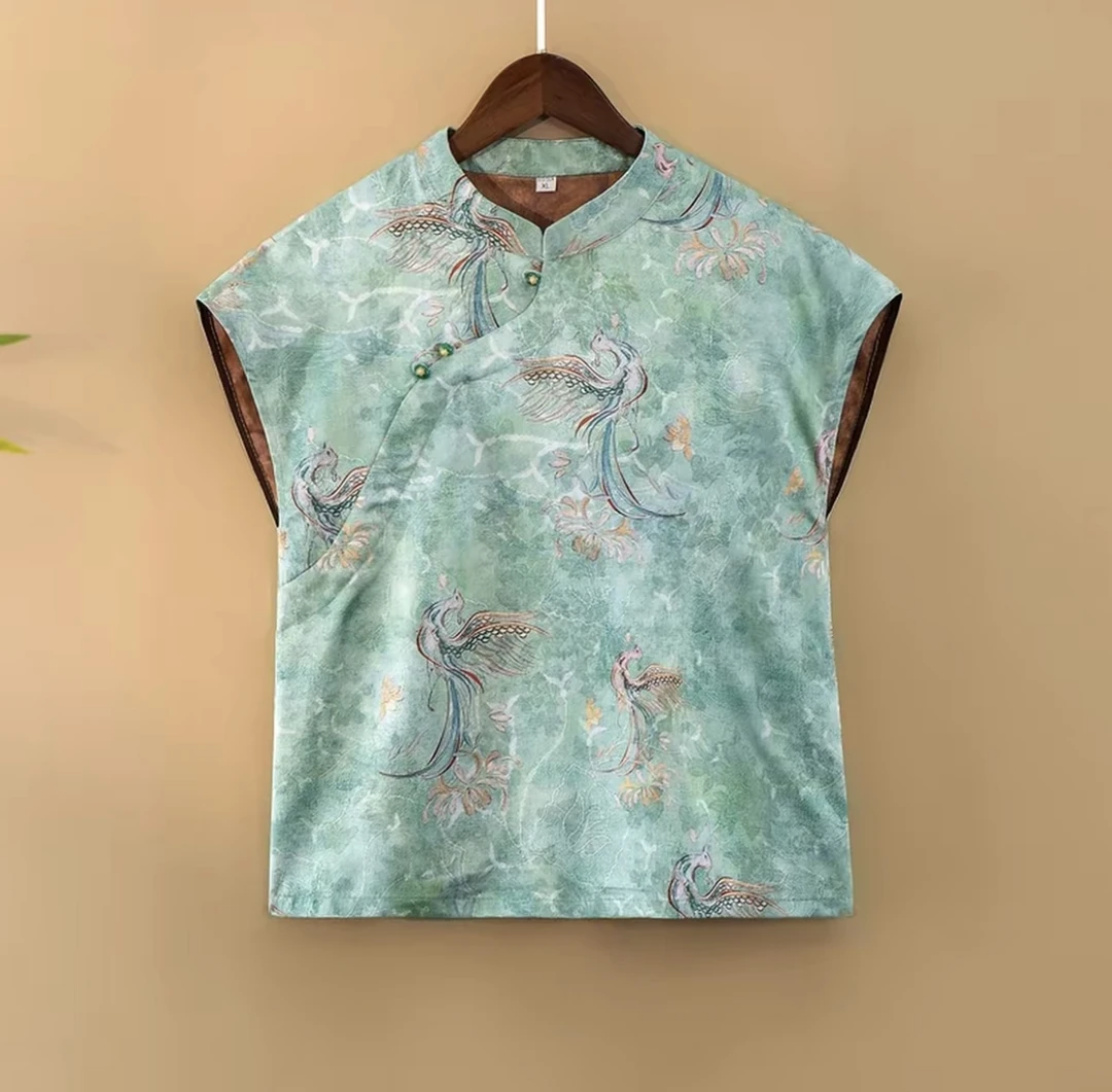 (凤凰)夏季新款上衣小衫新中式女装国风立领提花气质短袖衬衫