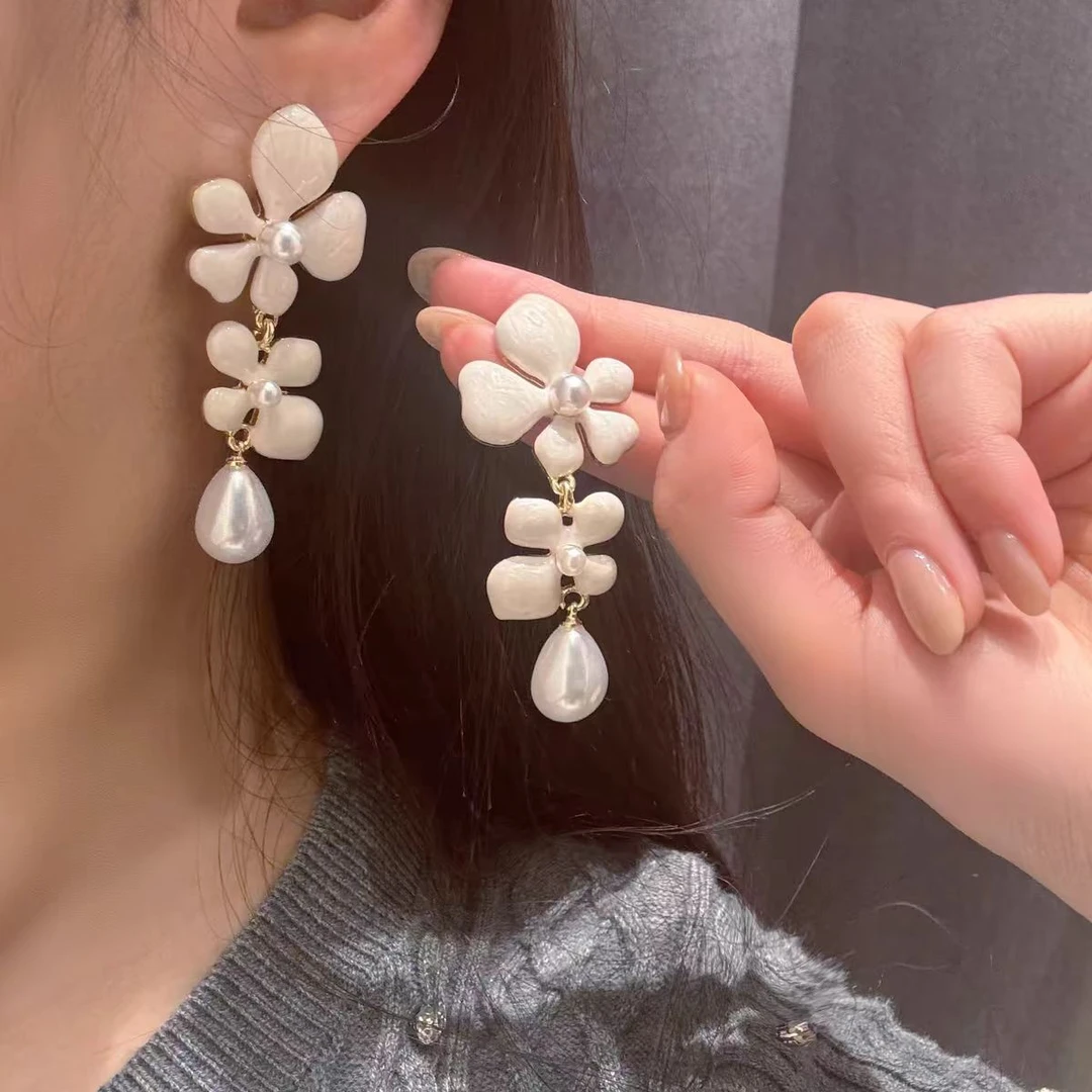 铜合金耳饰 【Q171】法式复古流苏滴油花朵耳环女气质轻奢高级感