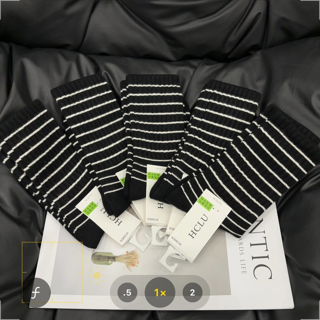 【七安倩】黑色细条纹长筒袜