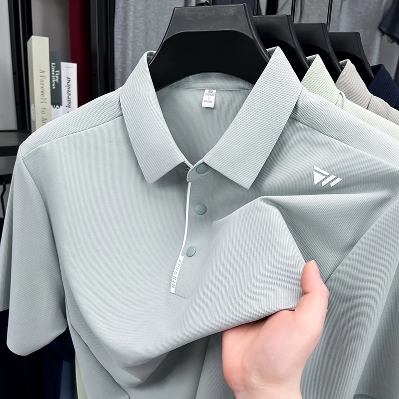 2025夏季男士短袖POLO衫高档无痕冰丝轻奢T恤男装上衣