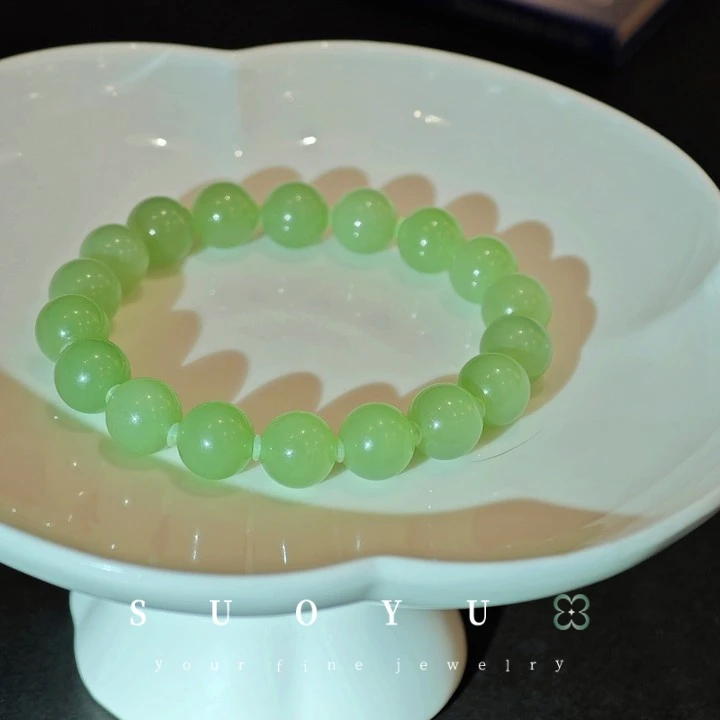 万重山·所欲典藏·高色满翠老料翠青|2 B340131-和田玉手串约10mm