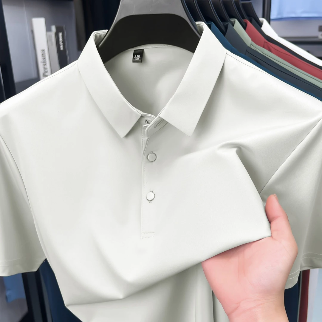 雅鹿男装桑蚕丝Polo衫轻奢无痕时尚纯色透气休闲
