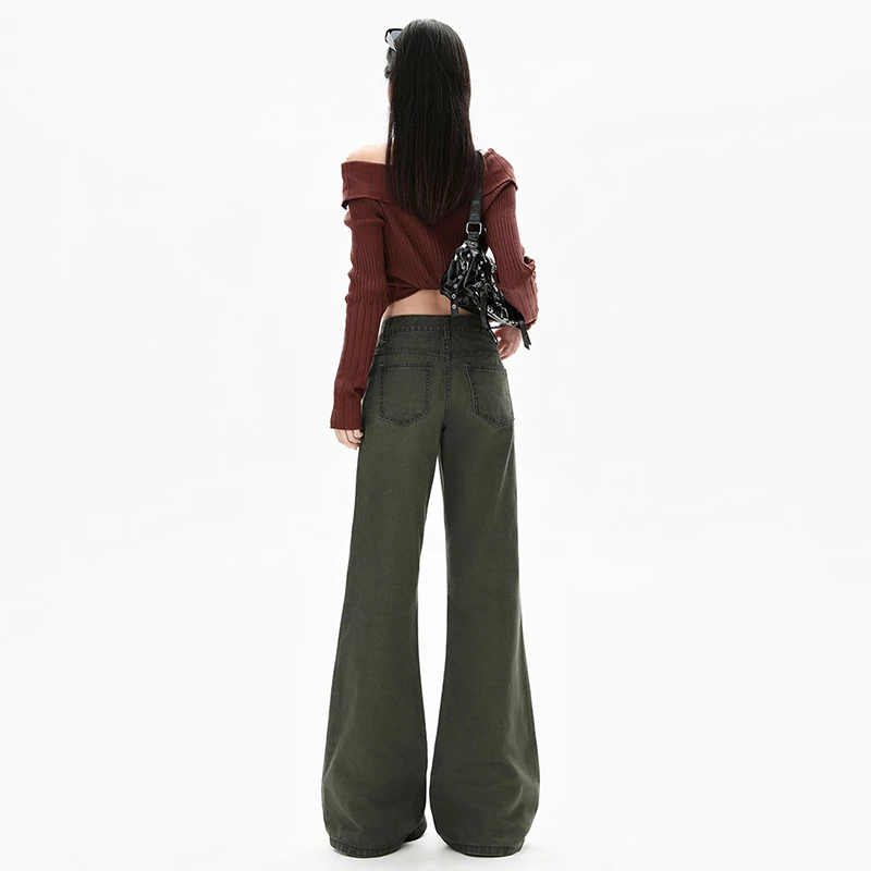 华利尔斯美式复古低腰辣妹微喇叭裤修身显瘦休闲牛仔裤春季新款长