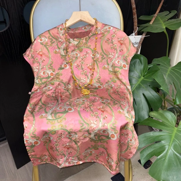“粉色枝蔓 ”上衣  提花扎染垂感夏季垂感小衫
