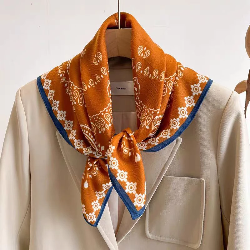 【腰果橙】韩版腰果花时尚气质棉麻方巾职业装饰领巾65*65