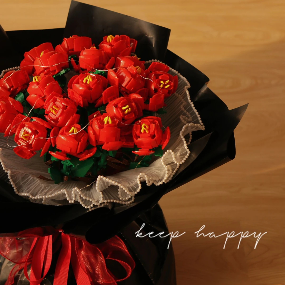 创意积木花朵520送女生diy情人节玫瑰花网红花束桌面摆件生日礼物