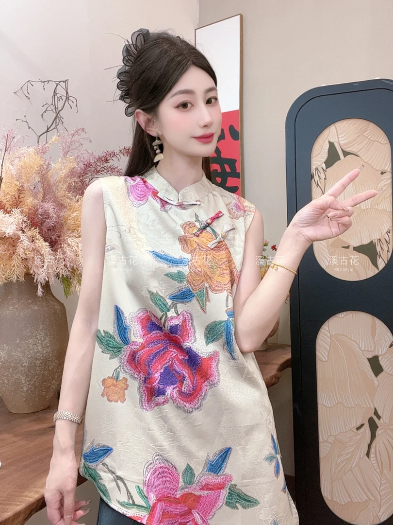 【牡丹亭】2025夏季新款无袖百搭显瘦新中式短袖女日常长款