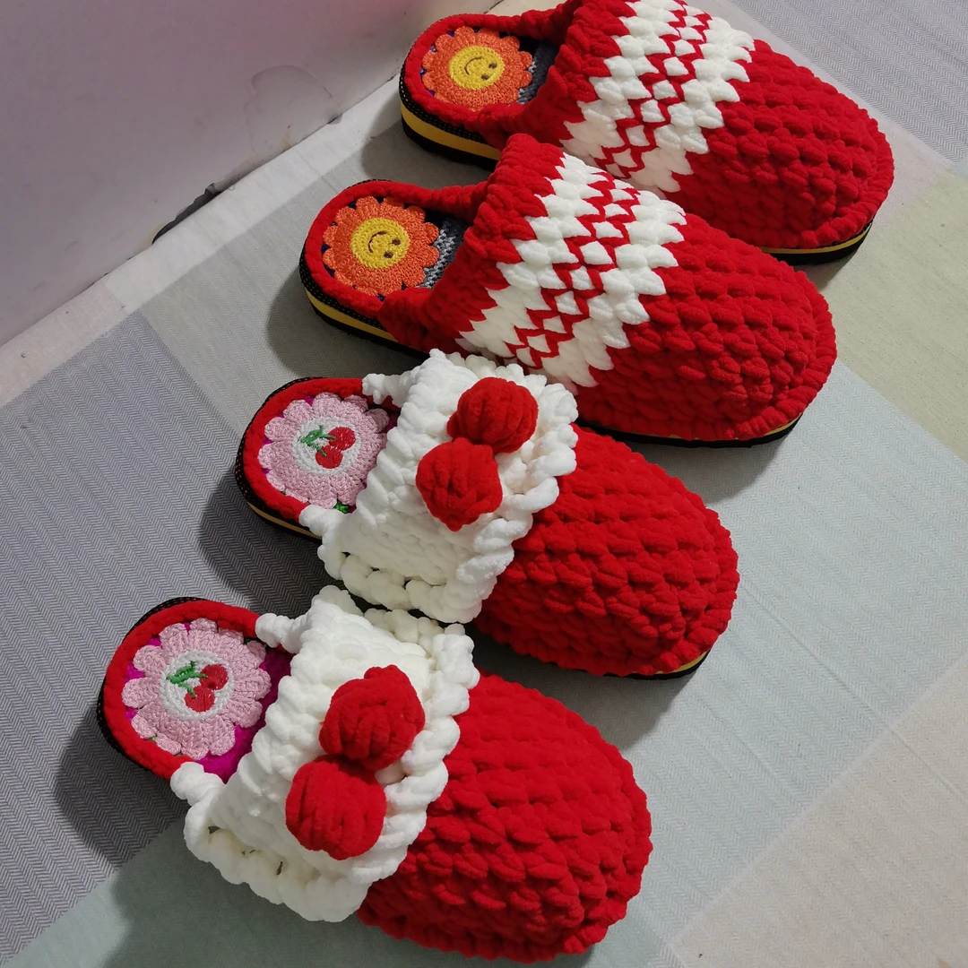 手工钩织拖鞋  情侣款  男款  女款（成品发货）