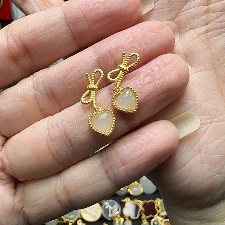 银S925镶嵌和田玉耳饰