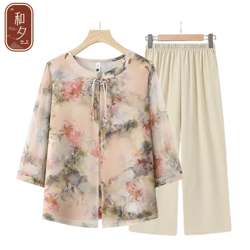 妈妈新款中袖T恤假两件上衣时尚中老年女洋气老年人衣服