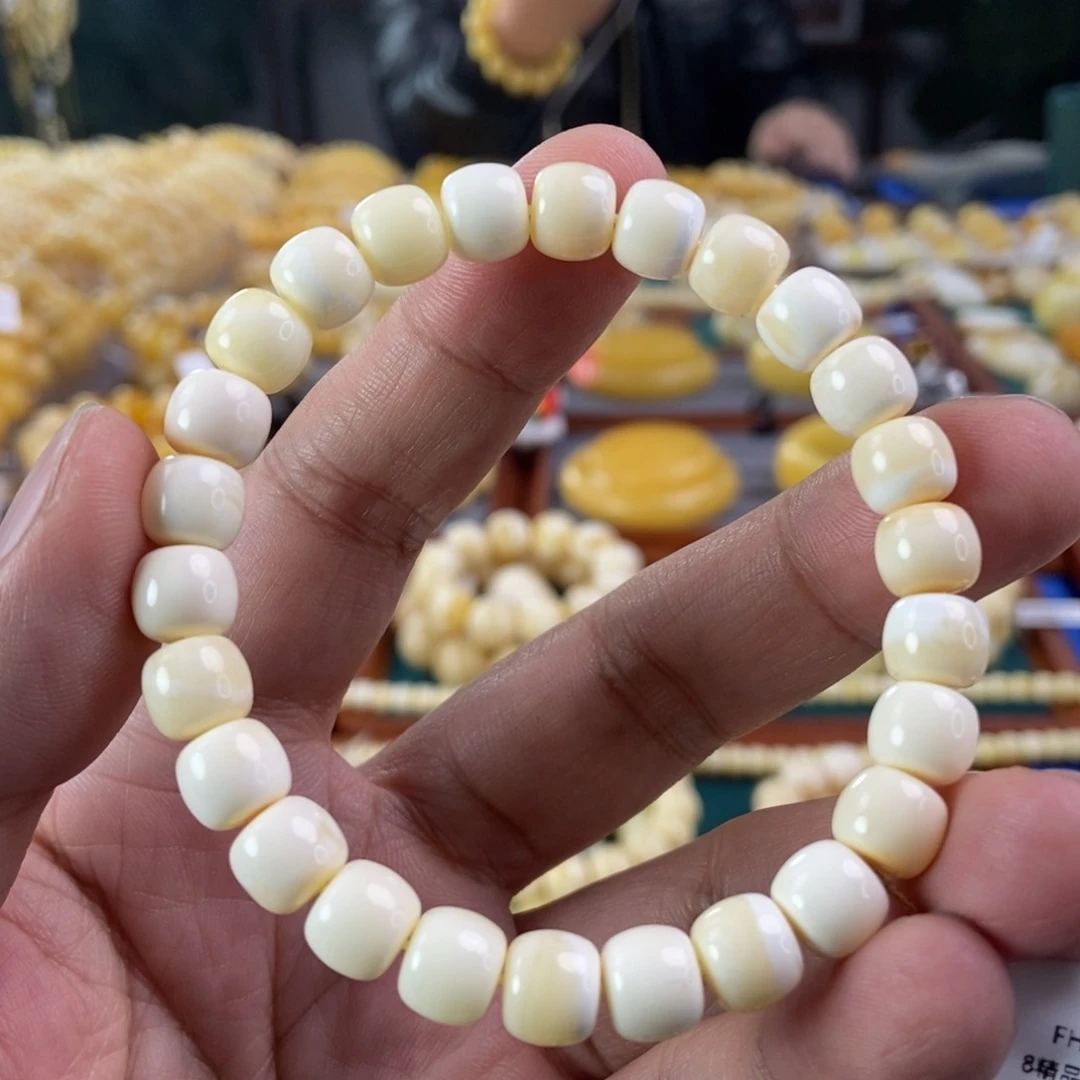 琥珀珠宝奇石未镶嵌8白蜡老型手串9.5