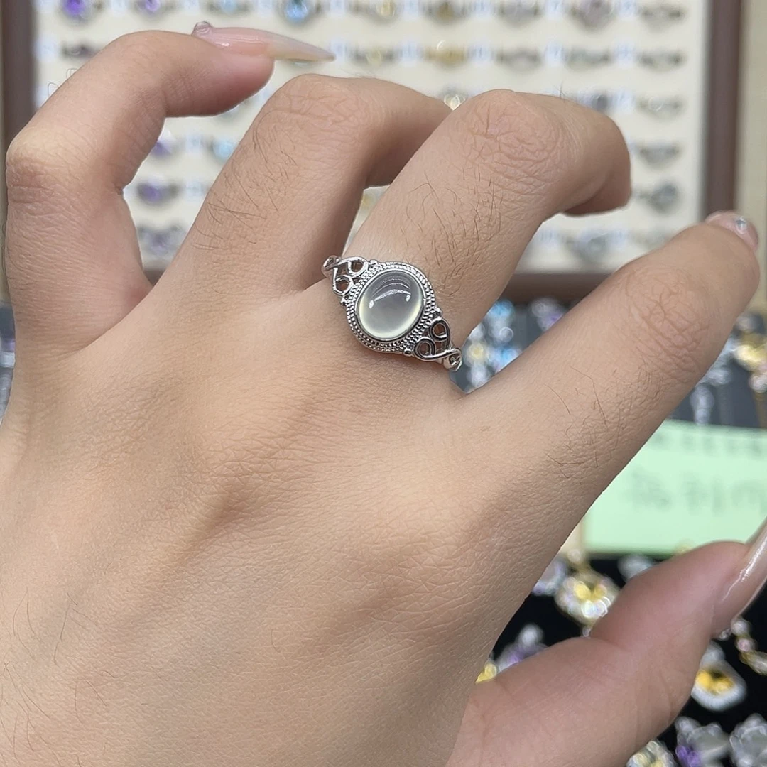 岫玉银S925镶嵌戒指