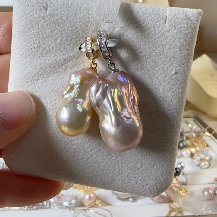 淡水珍珠巴洛克极光炫彩没链子银S925镶嵌天***哒