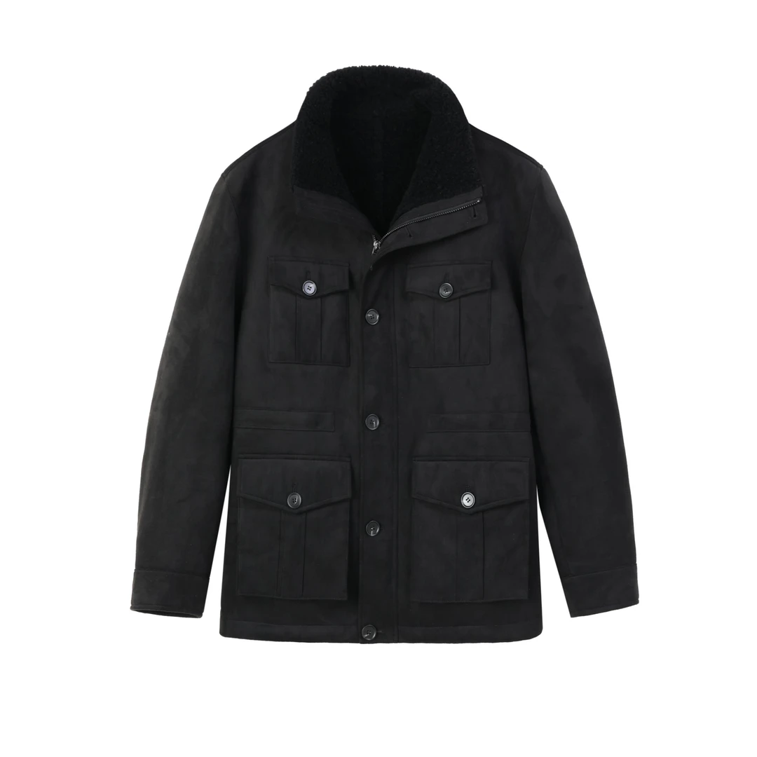 男士秋冬皮毛一体反绒羊毛老钱风猎装多口袋057款