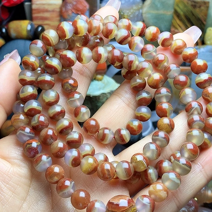 硅化玉未镶嵌手串战国红108