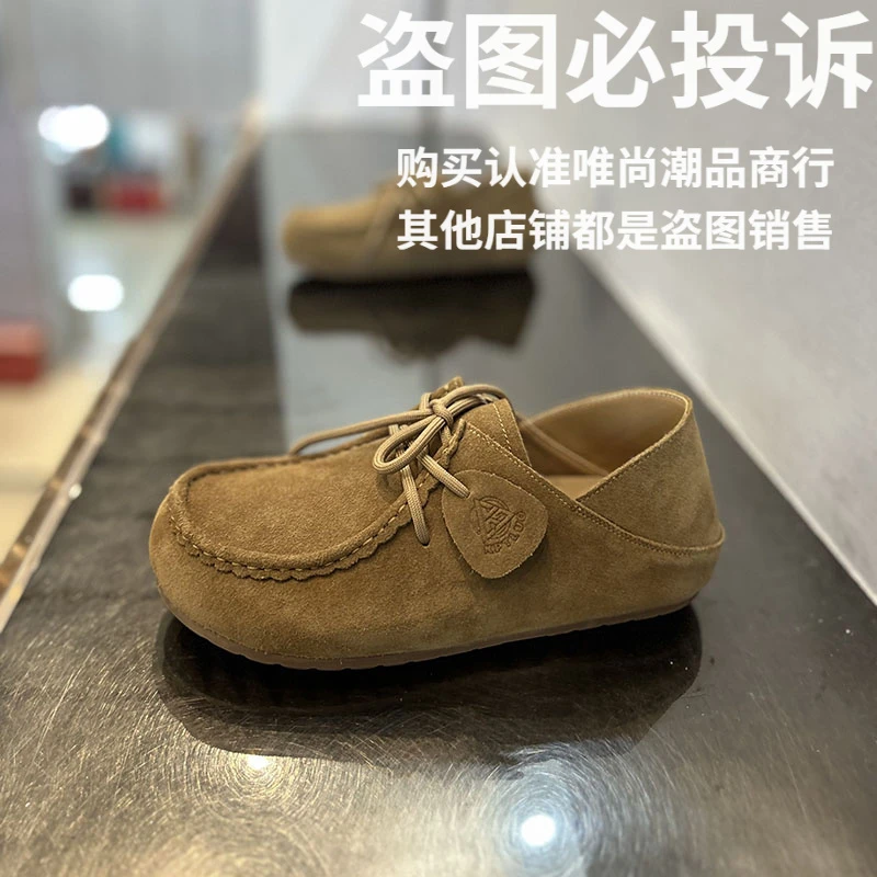 休闲休闲风皮鞋平跟圆头秋季皮面透气软底豆豆鞋鞋子驾车板鞋