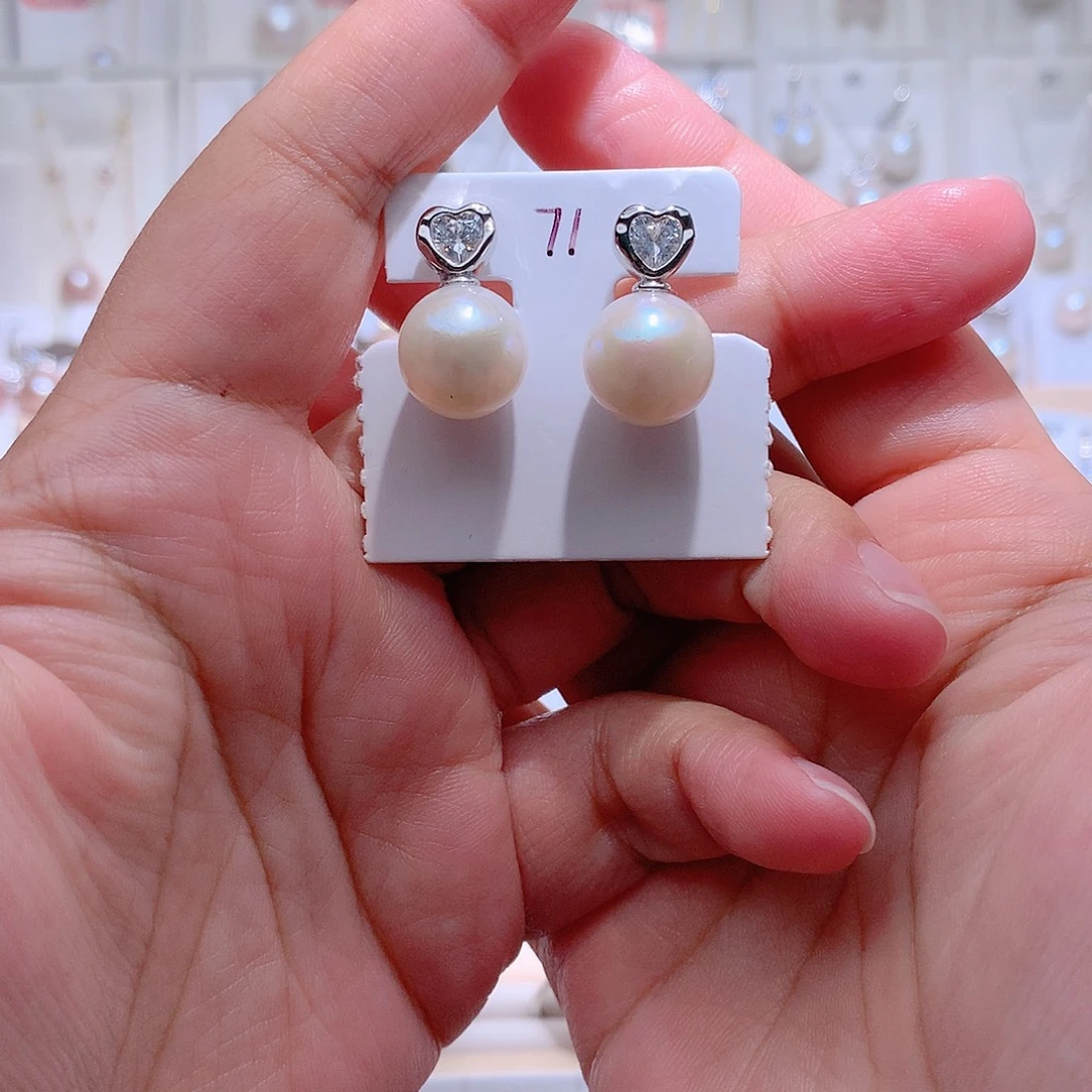 耳饰淡水珍珠银S925镶嵌CC12.2mm