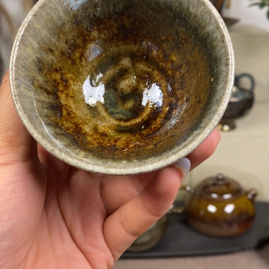 建水紫陶柴烧主人杯，微微瑕