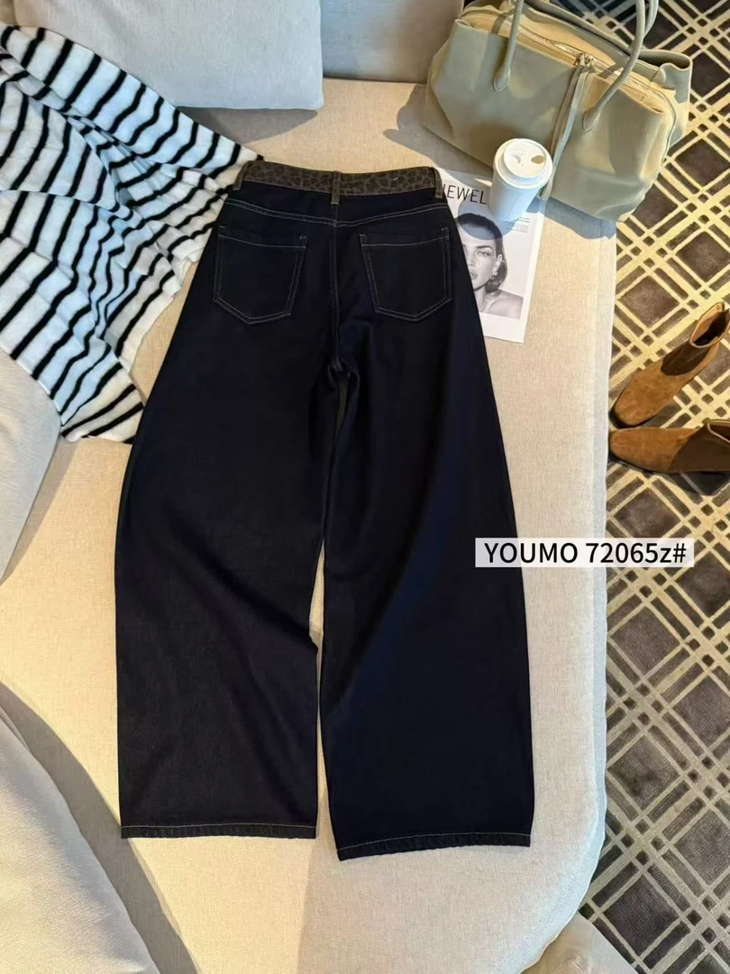 女裤子冬季加绒弯刀牛仔裤复古港风休闲风黑色-72065