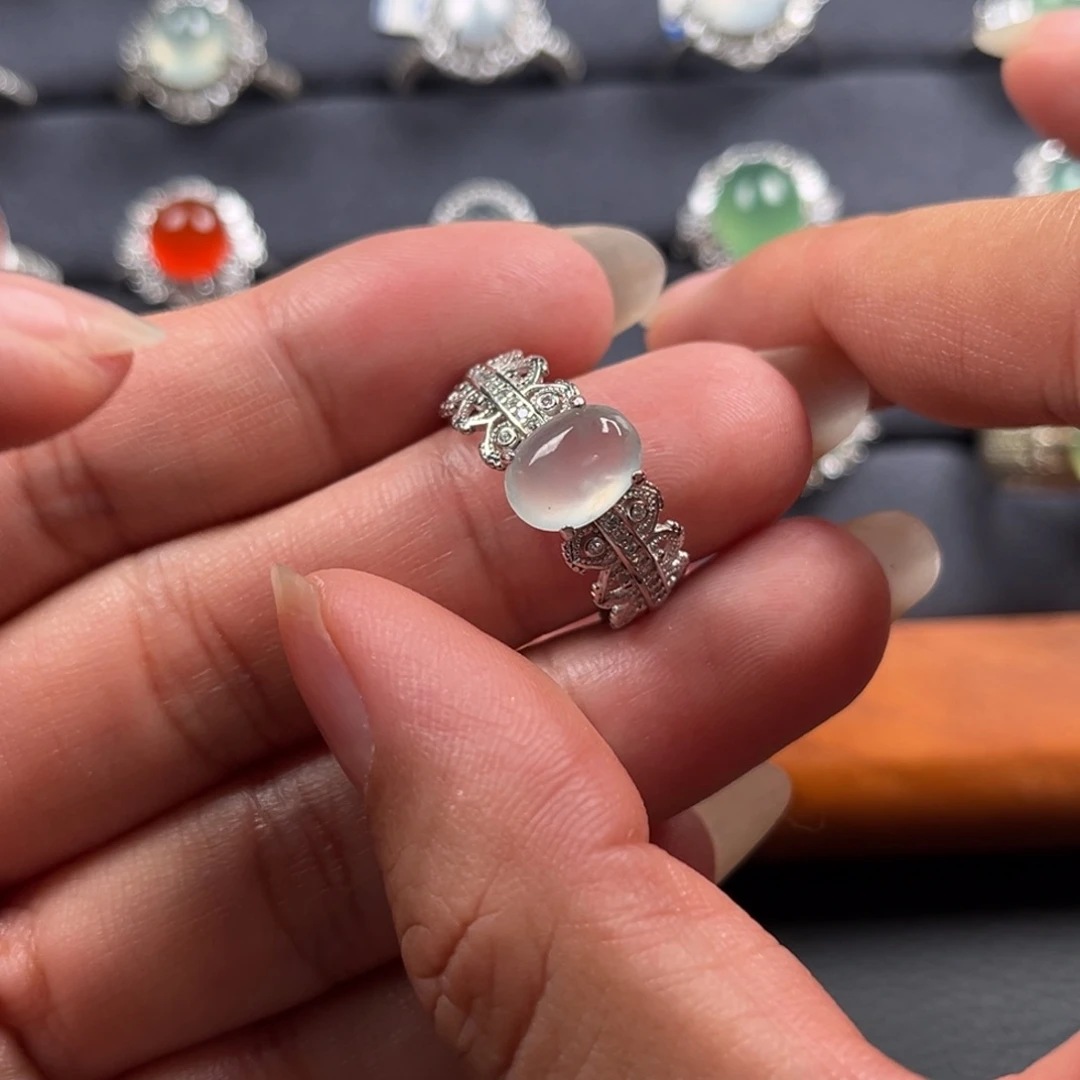 翡翠银S925镶嵌戒指缅甸天然翡翠Ａ货