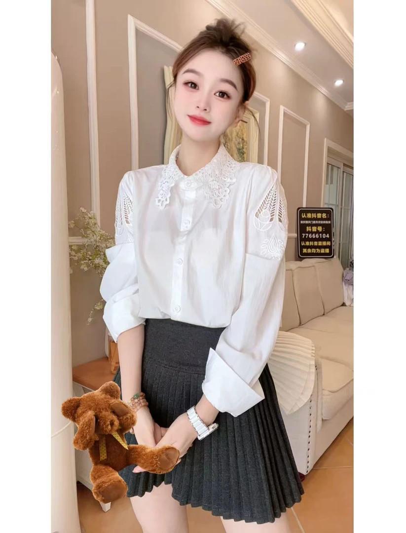 法式绣花领白衬衫女装秋季2025年新款打底衬衣轻奢高级感欧货小衫