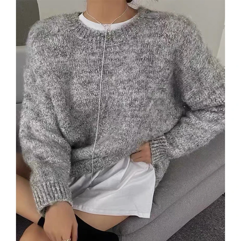 【满天星】新款圆领软糯炸街慵懒风高级感细闪毛衣上衣/ULI4001