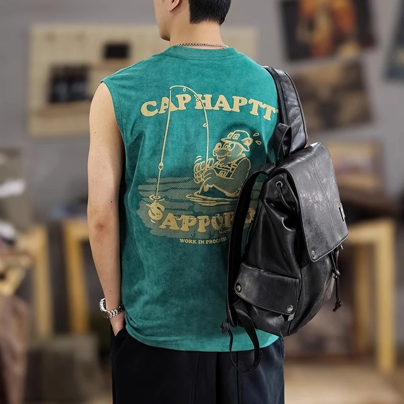 MR.MUDI/穆迪先生2025夏季新款美式背心男健身无袖t恤纯棉坎肩