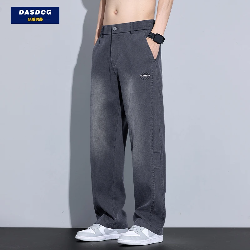 星空纹天丝牛仔裤男士2025夏季薄款宽松直筒潮牌莱赛尔休闲长裤子