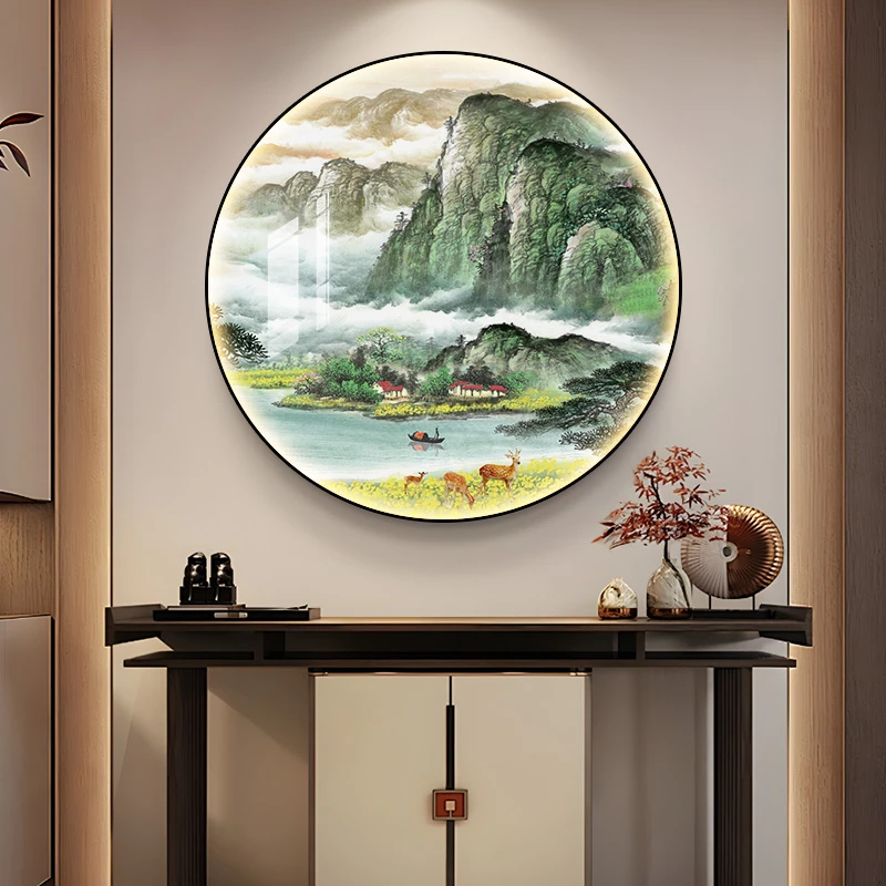 新中式青山绿水玄关装饰画客厅壁画高级感山水画茶室书房挂画