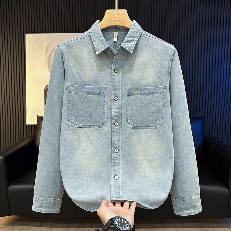 牛仔衬衫长袖男士水洗复古休闲宽松潮流衬衣外套工装潮秋季新款