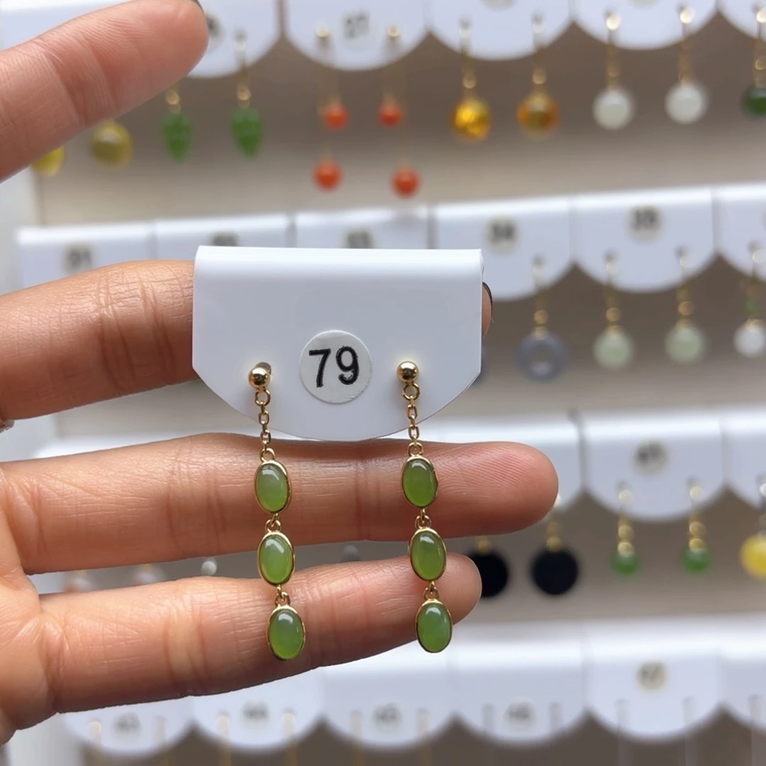 和田玉耳饰银S925镶嵌2