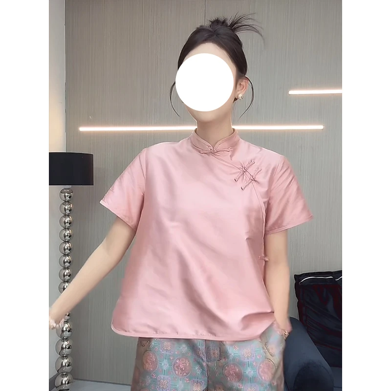 高级设计感新中式国风衬衣女2025夏季新款韩版立领上衣洋气衬衫