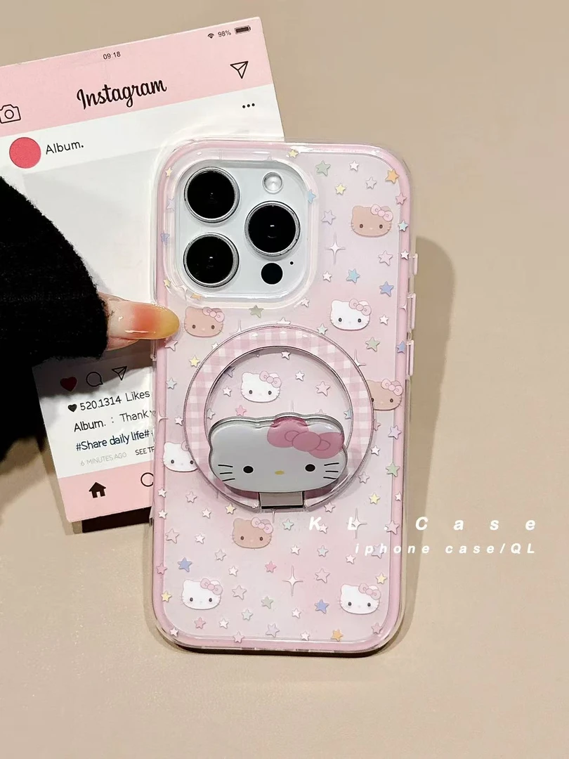 可爱彩色星星KT猫磁吸支架适用苹果iphone16promax手机壳15/14pro