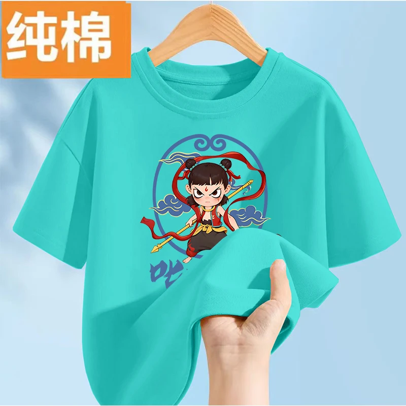 【25年春上新】爆款纯棉短袖中大童t恤哪吒夏儿童新款儿童国风上衣
