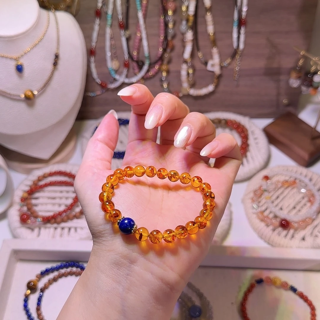 石英石黄蓝珠珠手串默认微瑕