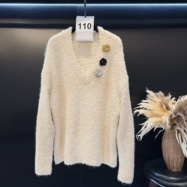 高端定制110 纯色长袖V领毛衣