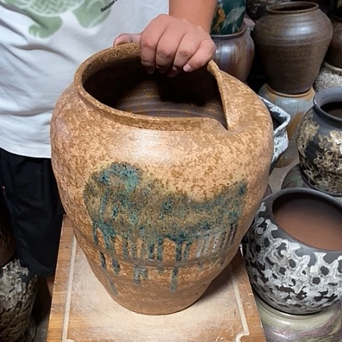 紫砂花盆口21高度34绿色